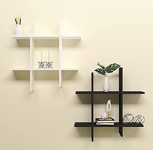 Dime Arts Shoppee Plus Wall Mounts Shelf Floating Wall Shelf Storage Racks MDF Engineer Wood Unit Racks and Shelves for Living Room (Black & White)