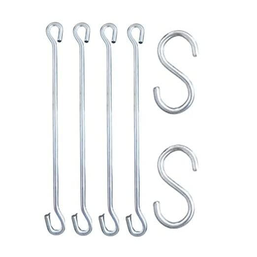 Faburaa Metal Hammock Swing Chair Rod & S Hook Hold up to 150 Kg, Heavy-Duty, Chrome Plated Accessories for Porch Swing, Hammock, Punching Bag (2 S Hook & 4 Rod)