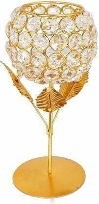 Crystal Candle Holder Tea Light Stand Votive Living Room- Decorative Tealight Holders for Home Office Bedroom Indoor Rose Brass Centerpiece Decoration Diwali, Gifts 7 Inch (1 PCS Pack)