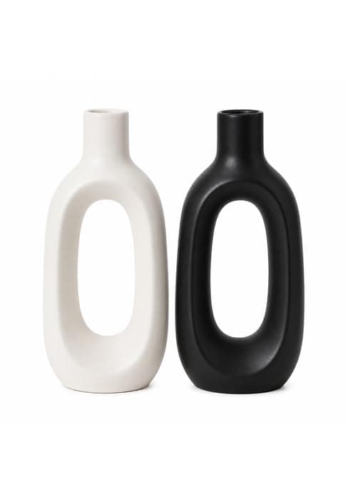 HearthEase Modern Ceramic Keiko Vase Pampas Grass | Modern Open Design for Home, Living Room, Office Decor | Decorative Gift for Wedding, Party, Home Decor (Keiko Black & White)