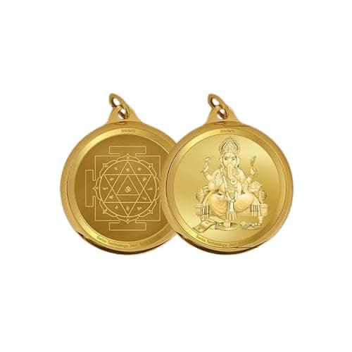 DIVINITI 24K Gold Plated Ganesha & Yantra Pendant | 22MM Double Sided Gold Locket for Men & Women | Spiritual Religious Temple Jewellery Necklace Gift