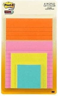 3M Post-it Super Sticky Lined Notes | 2X Sticking Power | 4 Pads x 45 Sheets | Assorted Sizes | Notes, Reminders, Study, School and organizing | Bright Neon Colours