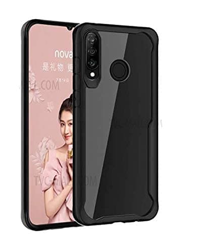 Solimo Thermoplastic Polyurethane, Plastic Transparent Black Bumper Case (Hard Back & Soft Bumper Cover) with for Huawei P30 Lite - Black