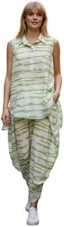 Generic Women's Printed Co-Ord Set | Sleeveless Button-Down Tunic Top with Draped Dhoti Pants | Casual Lounge Wear Outfit