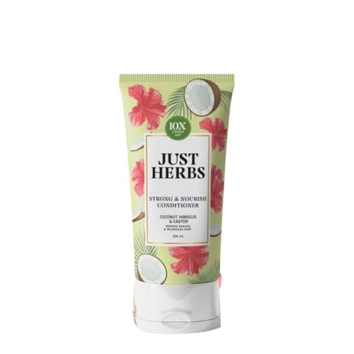Just Herbs Strong & Nourish Conditioner | Coconut, Hibiscus, Castor & 13 Herbs | 10X Stronger Hair | Controls Frizz | Ayurvedic Conditioner for All Hair Types - 200ml