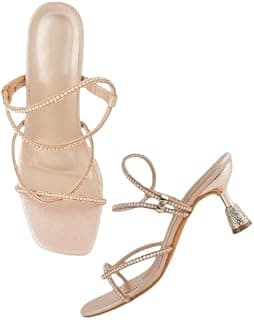 FALENCIA Women Stylish Fashion Embellished Sandals for Outdoor, Party, Wedding and Holidays with Stiletto Heels