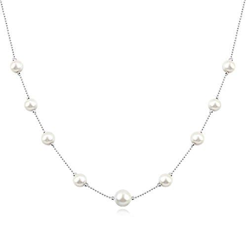 AQUASTREET Elegant Silver Plated White Pearl Necklace Chain for Women and Girls | Lightweight & Anti-Tarnish | Stylish Gift Jewelry