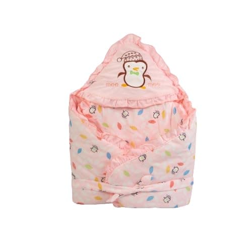 Mee Mee Baby Wrapper Blanket with Hood (Light Pink) (396.0mm L X 61.0mm W)