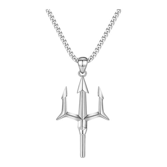 ringzinnie Men's Trident Pendant Necklace Stainless Steel Poseidon Design Chain | Silver & Gold Locket | Stylish Gift for Men | Fashion Jewellery