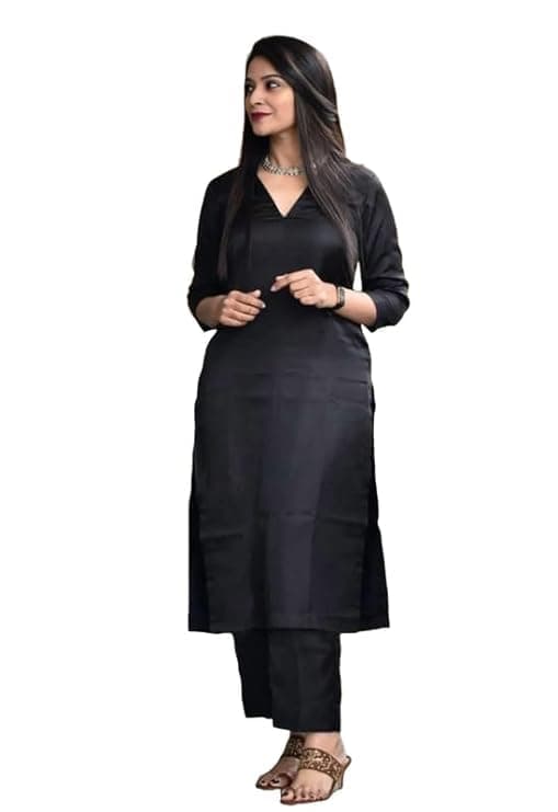 FABMOHA Women's Jam Cotton Silk Co-ord Kurta Set With Pants | Ethnic Wear Solid Lightweight Straight Kurta With Pant