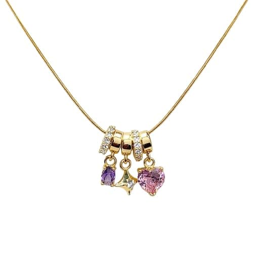 MIAMI Anti Tarnish Gold Necklace for Women | Crystal Heart Star Charm Pendant Chain | Stylish AD Diamond Jewellery| Adjustable Neck chains | Valentine Gift for Girlfriend, Wife Stainless Steel -302