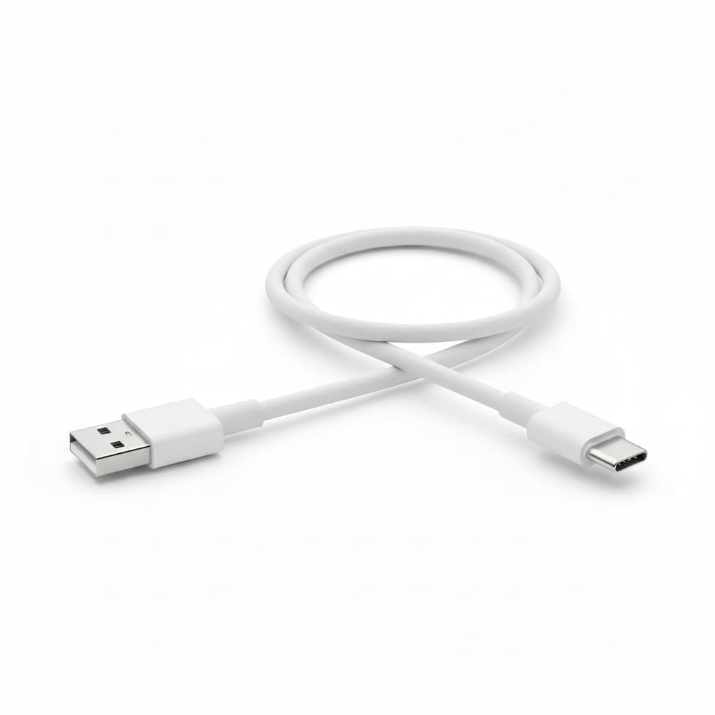 FIREO USB to Type C Fast Charging Cable 0.25m Short Cable for Power Bank, High-Speed Data Sync, Compact Travel Charging Cord for Android Smartphones & USB-C Devices, White Colour
