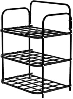 eumqestoer Shoes Rack Durable Plastic & Metal Shoe Rack - 3-Tier Stackable Organizer for Home, Closet & Entryway, Holds Up to 9 Pairs of Shoes, Easy Assembly, Space-Saving Design (3 Layer)