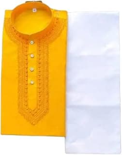 Generic Men’s Yellow Cotton Kurta Pajama Set Comfortable Ethnic Outfit for Festive & Casual Occasions
