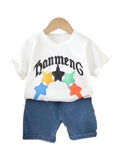 Googo Gaaga T-shirt and Short Set for Baby Boys & Baby Girls, Pure Cotton Printed Half Sleeves Clothing Set for Kids (White)