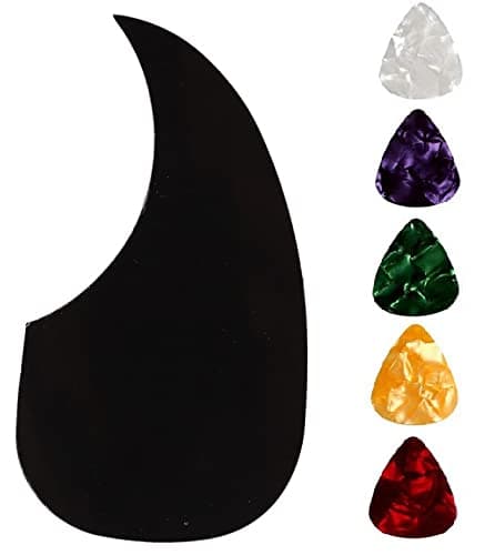 TECHBLAZE Acoustic Guitar Pickguard with 5 Picks Self-Adhesive Duck Anti-Scratch PVC Mirror Effect Durable Sticker for Guitars (BLACK PICKGUARD)