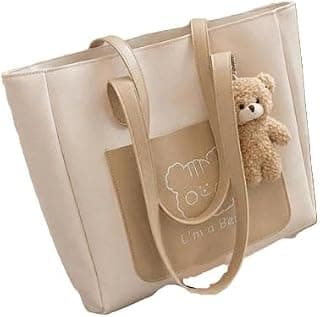 I AM BEAR Self Design Handbag for Women Ladies Casual Office Travel Shopping Shoulder Carry Bag For Daily Use Beige
