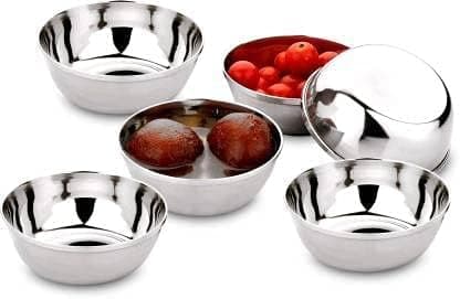 TANISHI KITCHEN'S Stainless Steel Small Katori/Wati/Chutney Bowls Set - Set of 6 Pcs. Silver (Set of 6 Pcs. Small (250 ML))