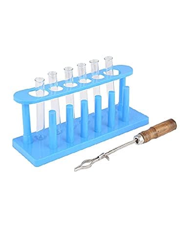 VITSZEE Laboratory Test Tube Stand Set | Plastic Test Tube Rack with 6 Glass Test Tubes & Test Tube Holder | Science Lab Equipment for School, College, Chemistry Experiments & Educational Learning Kit | VITSZEE Laboratory Test Tube Stand Set