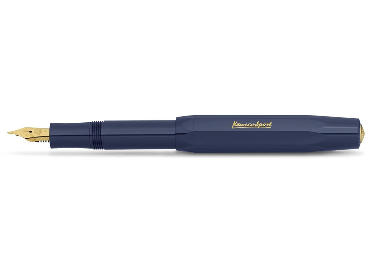 Kaweco Classic Sport Medium Nib Fountain Pen – Navy, 23K Gold-Plated Steel Nib with Iridium Tip, 13 cm Compact Size, Ink Cartridge Compatible