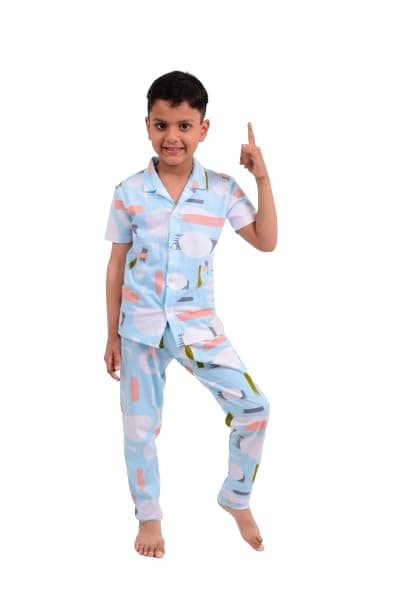 3BROS Unisex Pure Cotton Short Sleeve Kids Night Dress for Boys & Girls Nightwear/Sleepsuit/Sleepwear/Loungewear Night Suit for Boys and Girls Top and Pyjama Combo Set