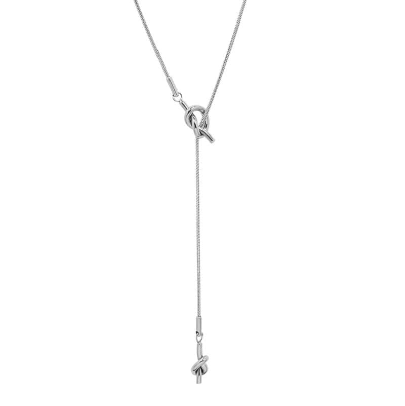 Aaishwarya 18K Silver Plated Long Tassel Knot Necklace for Women & Girls | Stainless Steel, Anti-Tarnish, Minimal Dainty Chains, Stylish Jewelry Gift