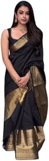 Generic SSAB Trendy Soft Lichi Silk Saree for Women – Black Saree with Rich Pallu, Elegant Jacquard Weaving & Zahlhar Design – 5.5m Saree with 0.8m Blouse