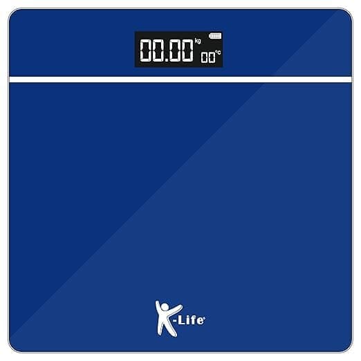 K-life WS-105 Digital Weighing Scale for Body Weight | Weight Machine for Home | High Accuracy 4 Sensors | Tempered Glass Bathroom Scale | Auto Step-On | Large LCD Display | 180kg Capacity