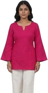 Generic Women Stylish Cotton Cambric Kurti | Solid Pink Straight Kurta with Back Tie-Up Design | Casual Ethnic Top for Women