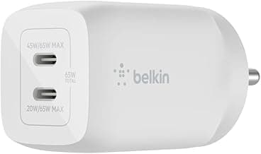 Belkin 65W (45W+20W) USB -C GaN Charger | Fast Charging PD | Gan Technology for Samsung Galaxy S25, Apple iPhone 17, Air, Pro, Pro Max, iPad, MacBook & More | 2 Years Warranty | White