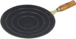 PGen 9 Inch Roti Tawa With Wooden Handle - Iron, Black, Dia: 15.5cm, Height: 5cm, No Non-Stick Coating, Ideal for Roti, Chapati, Egg Omelet, Utappa, Bajra Bhakari, Roasting