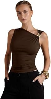 TIVANTE Solid Sleeveless Asymmetrical Tops for Women Embellished Top for Women || Crop Top Western Stylish