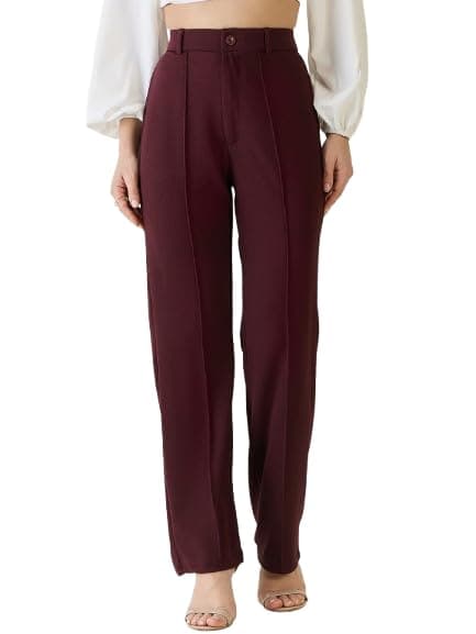 AAYU Women's High Waist Regular Fit Trouser, Elastic Staright Pants, for Office Work & Casual wear Trouser