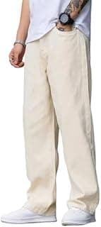 Generic Linaria Loose Fit Baggy Jeans, Plain Beige (in, Numeric, 30, Regular, Beige)