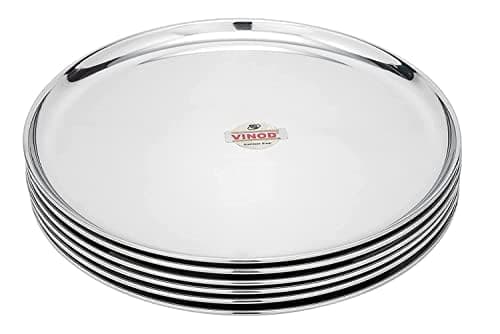 Vinod Brand Mirror Finished Bangla Bogi Steel Full Plate (Dia- 26cm, 10.4 inch) Pack of 6 Dinner Plate (Pack of 6)