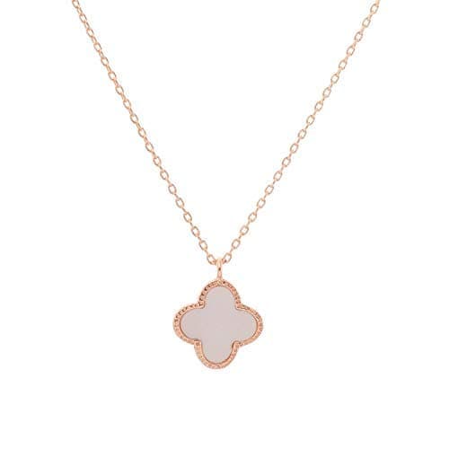 Aaishwarya RoseGold Plated Minimalistic Reversible Black and White Clover Pendant Necklace for Women and Girls | Clovers Chain Jewelry | Stylish Gift