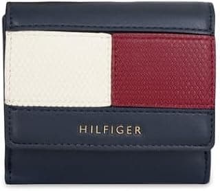 Tommy Hilfiger Women's Small Flap Wallet Quincey | Navy Solid PU | Detachable Metal Chain | Versatile Crossbody Fashion Accessory | Stylish Purse