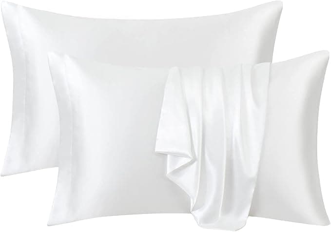 RAGGLE Set of 4 Satin Silk Pillowcase for Hair and Skin Standard Size 18"X 28" with Soft Breathable Smooth Cooling Pillow Covers for Sleeping or Pillow Protector (4, White)
