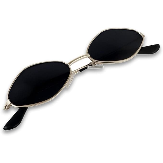 ARICKS Unisex-adult Vintage Diamond Shape Cateye Non-Polarized Sunglasses Small Metal Frames Designer Black Aesthetic Glasses (Small)