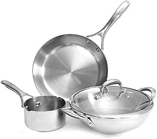 Meyer Select Nickel Free Stainless Steel 3 Piece Cookware Set | Steel Cookware Set for Kitchen with Heavy Bottom | Induction cookware Set Combo Offer - 26cm Kadai + 14cm Milkpan + 28cm Frypan, Silver