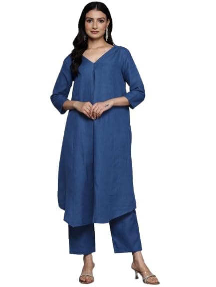 Varanga Women's Violet Strap Kurta with Tonal Bottom & Printed Dupatta – Round Neck, Side Slit Design, Stylish & Comfortable