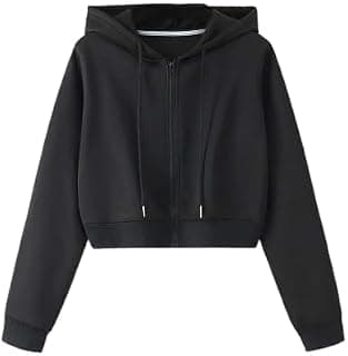 Prachikfashions Casual Long Sleeve Solid Front Zipper Crop Hoodie for Women