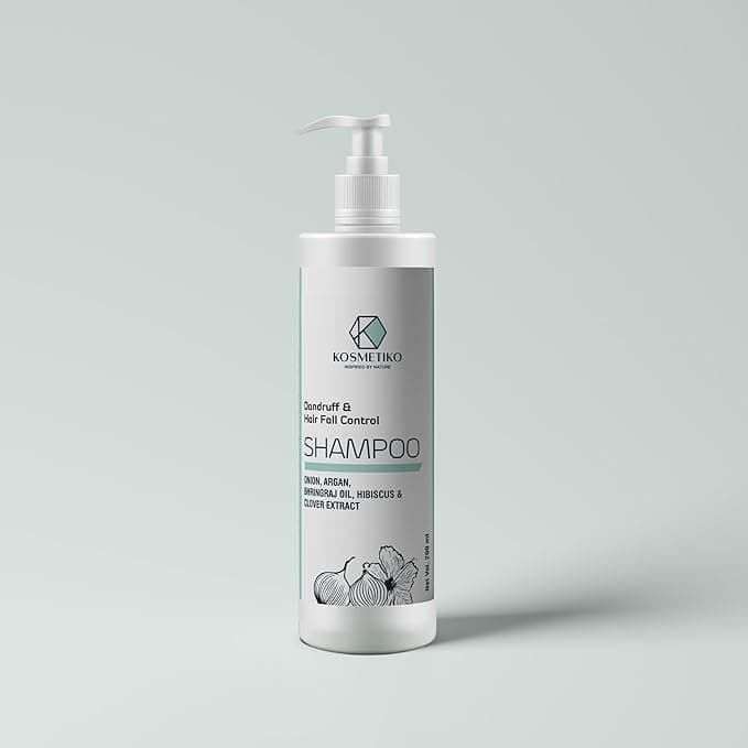 KOSMETIKO Dandruff & Hair-Fall Control Shampoo | 200 ml | Onion, Bhringaraj & Hibiscus Extracts | Paraben, Sulphate Free Formula | Gentle Repair for Dry & Damaged Hair