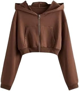 Rabboni Women's Crop Hoodie Jacket, Full Zip Long Sleeve Sweatshirt with Hood, Casual Fashion Outerwear for Gym, Travel and Everyday Wear