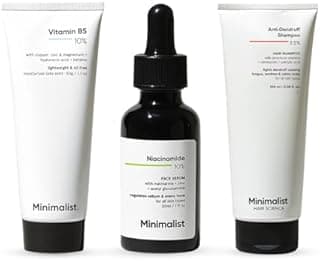 Minimalist Oil Control & Barrier Repair Kit | Niacinamide 10% Serum + Ceramide Moisturizer + Anti Dandruff Shampoo | Acne Marks, Oily Skin & Scalp Care Combo