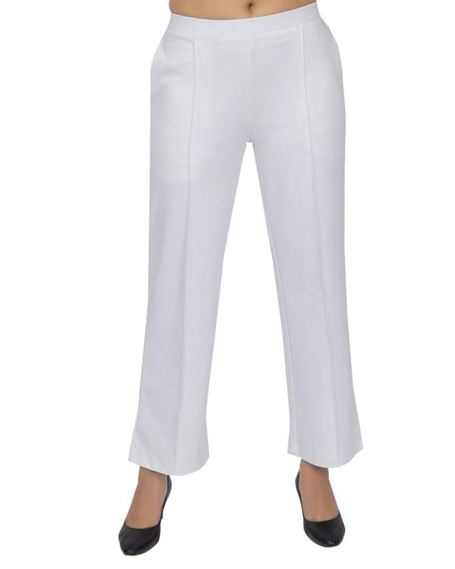 Mlada Mid Waist Wide Leg Flared Pants Elastic Waist Band for Women Office Work Formal Wear Stretch Cotton Knit Flare Pants Utility Pockets Extra Flare Pants Trousers for Travel