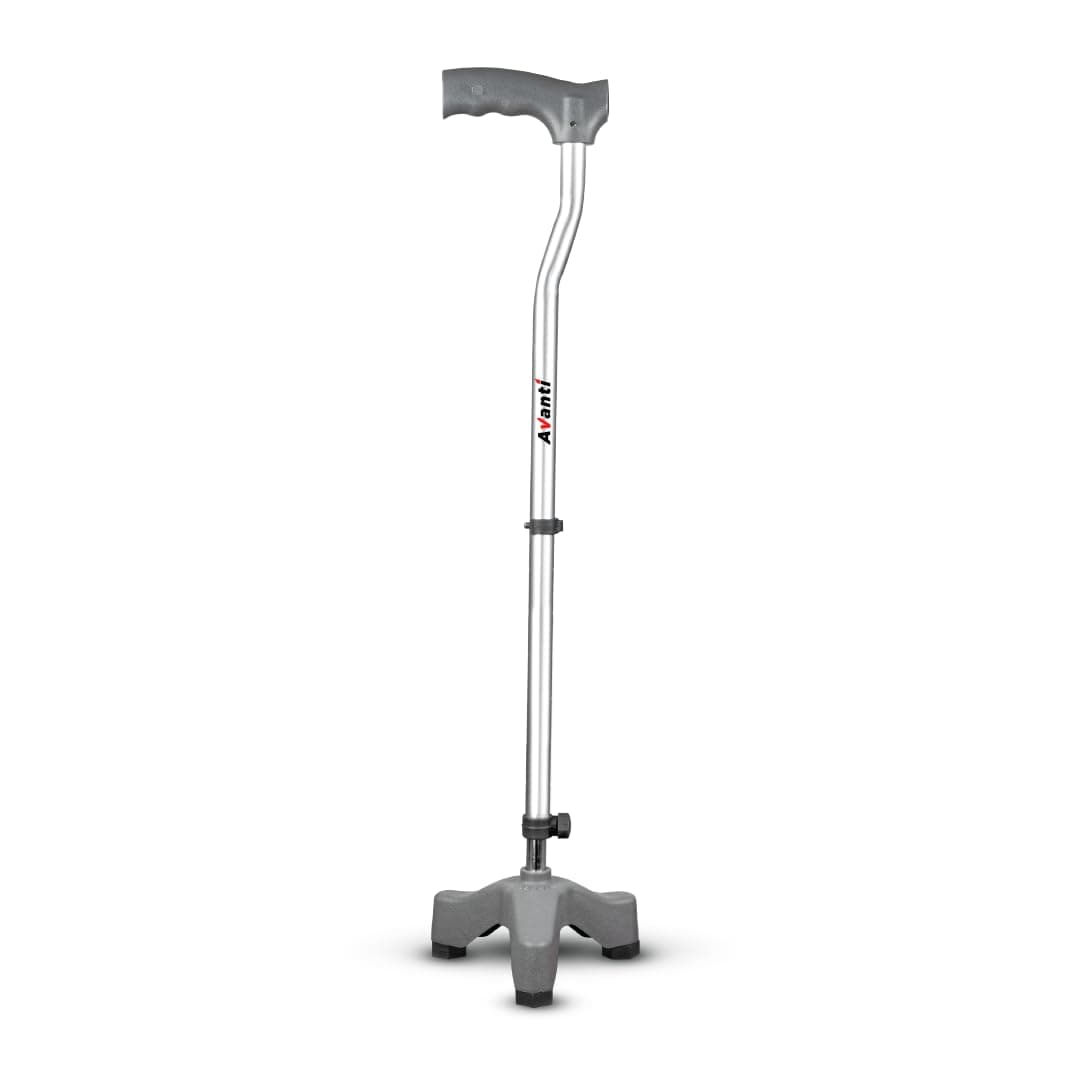 Vissco Avanti L Shape Tripod Walking Stick for Elderly and Physically Challenged, Adjustable Height, Lightweight Aluminium Walking Cane for Men and Women, Anti-Slip 3 Leg Base (Grey)