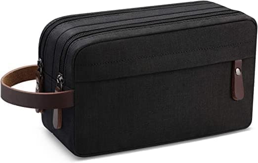 TOURISTIANO Polyester Men's Travel Toiletry Organizer Bag Water-Resistant Shaving Dopp Kit Bathroom Bag (Grey) (Black)