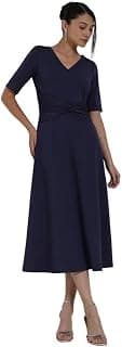 FableStreet Women Evening & Cocktail Dress | Slim Fit V-Neck Half Sleeve Solid Pattern | Comfortable Knit Fabric with Twist Front Detail for Day to Night Wear