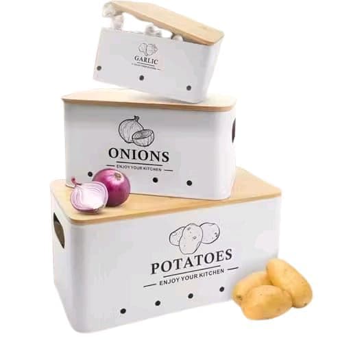 S H I N I N G S T O R E 3 Pieces Potato Onion Storage Bin Sturdy for Kitchen Counter Farmhouse Decor white|Home & Garden | Kitchen Storage & Organization |3 Food Storage Containers (White)